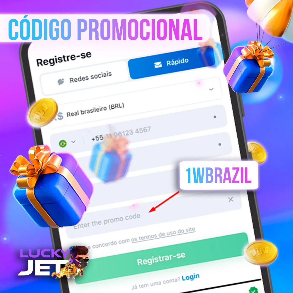 Código promocional para ativação do bônus 1win