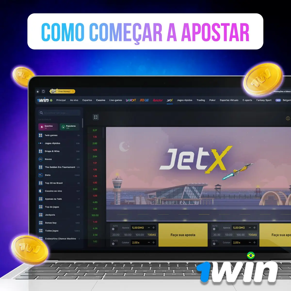 Como começar a apostar e ganhar no JetX 1win