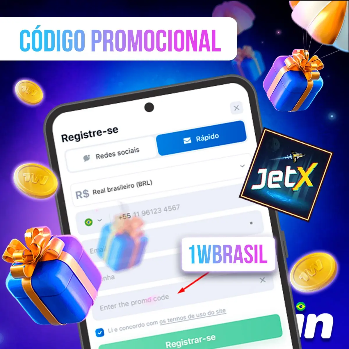 Código promocional para bônus 1win no JetX