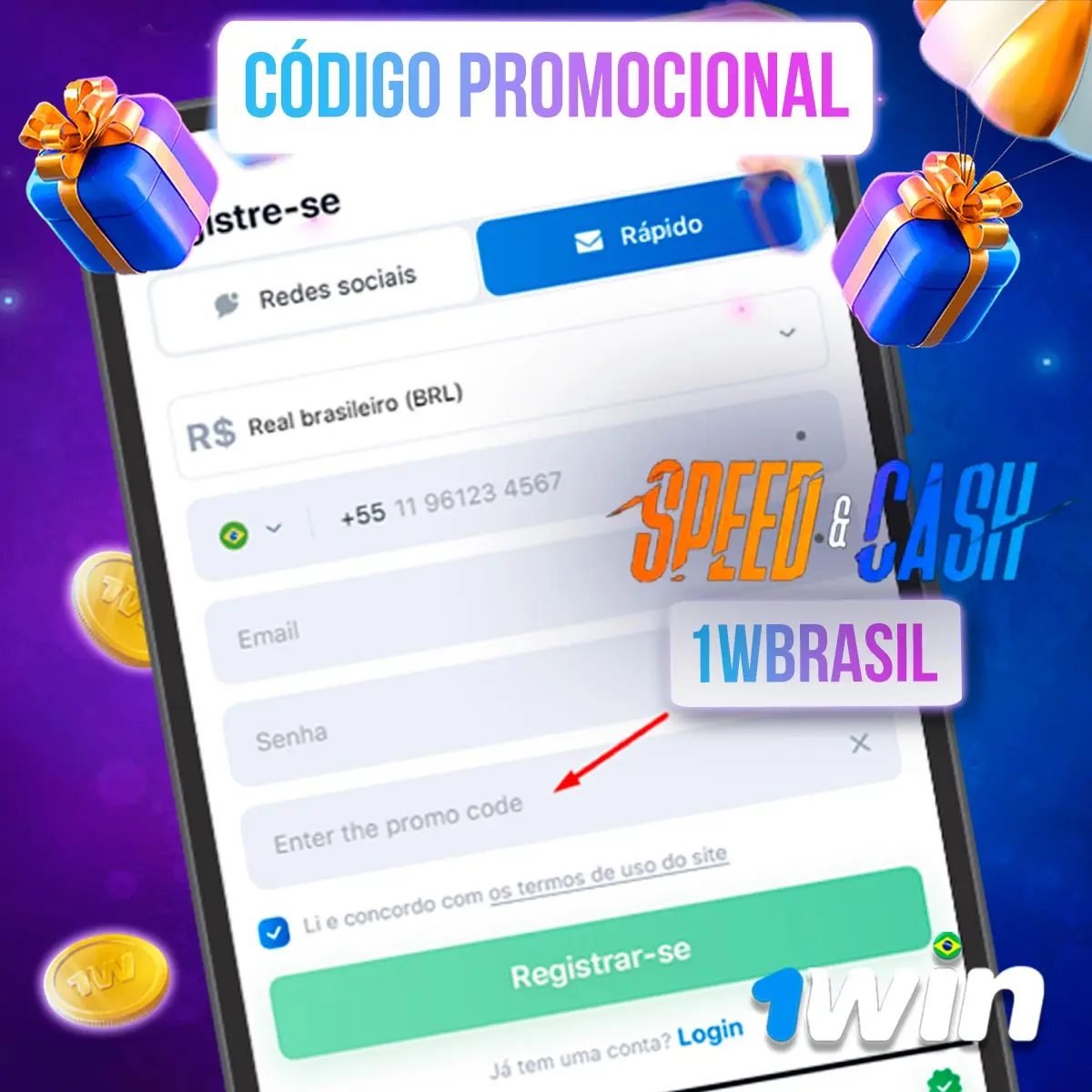 Código promocional para ativação do bônus 1win
