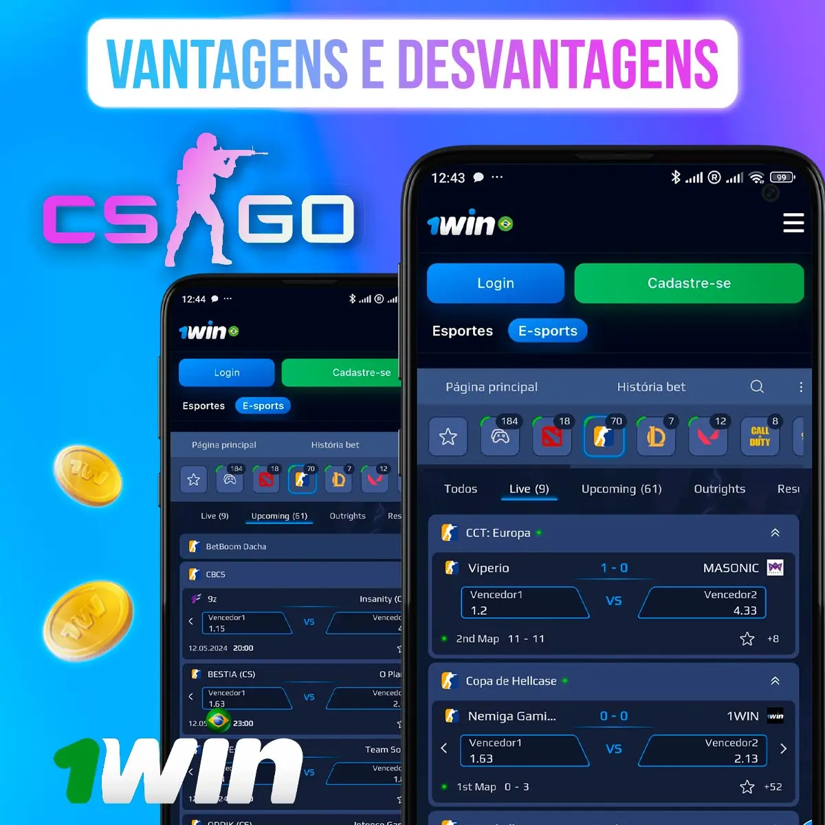 Prós e contras das apostas de CS-GO 1win