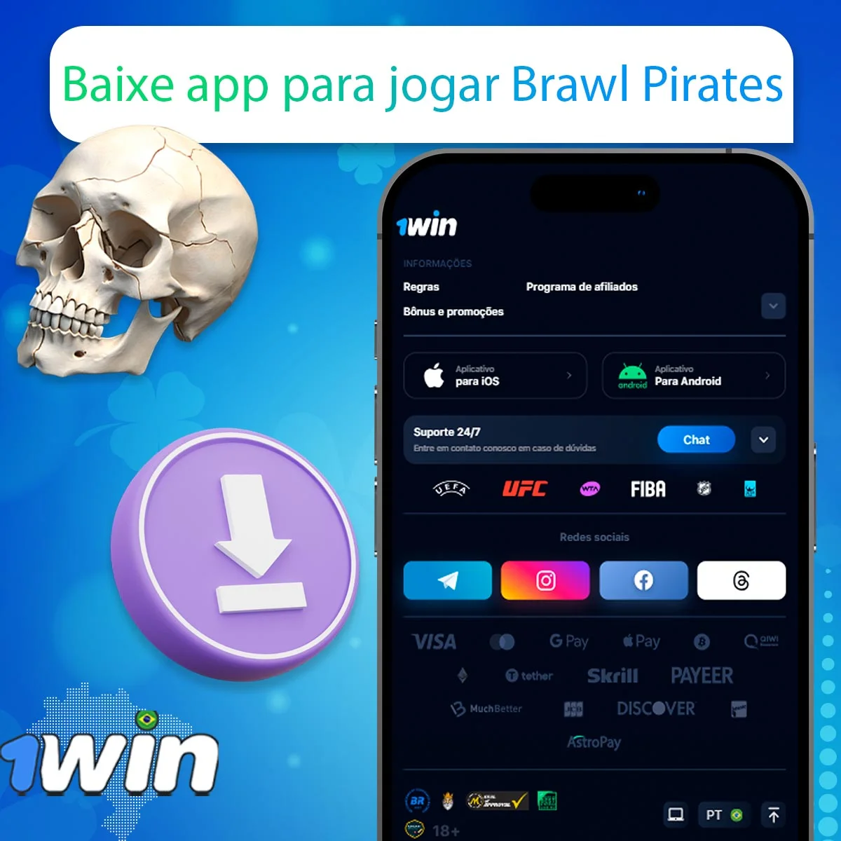 Aplicativo da 1Win para jogar o Brawl Pirates